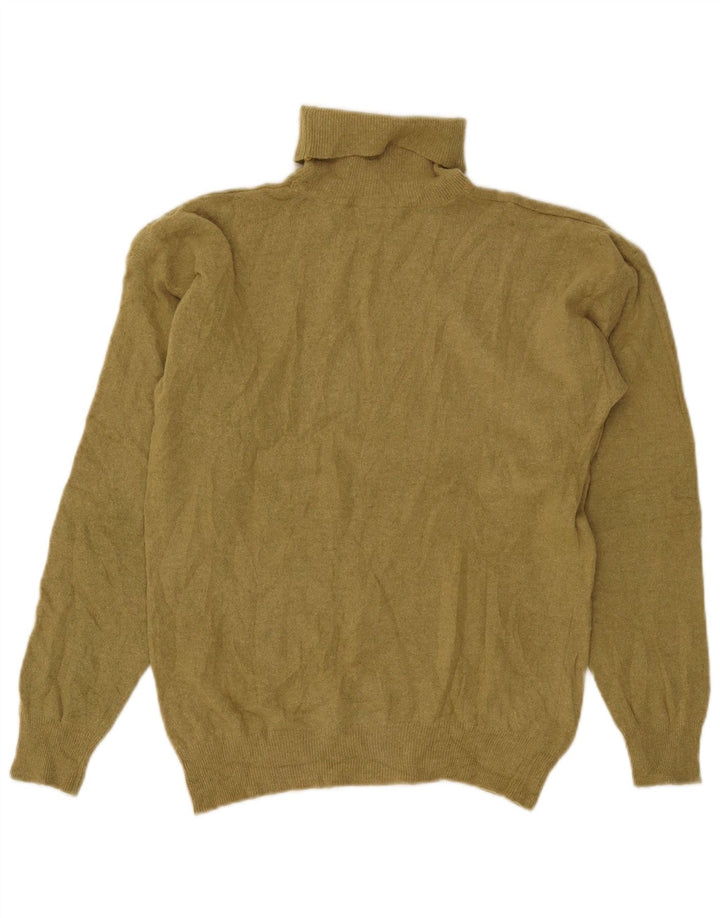 Maglione maglione a collo alto da donna VINTAGE UK 14 Lana d'agnello kaki media