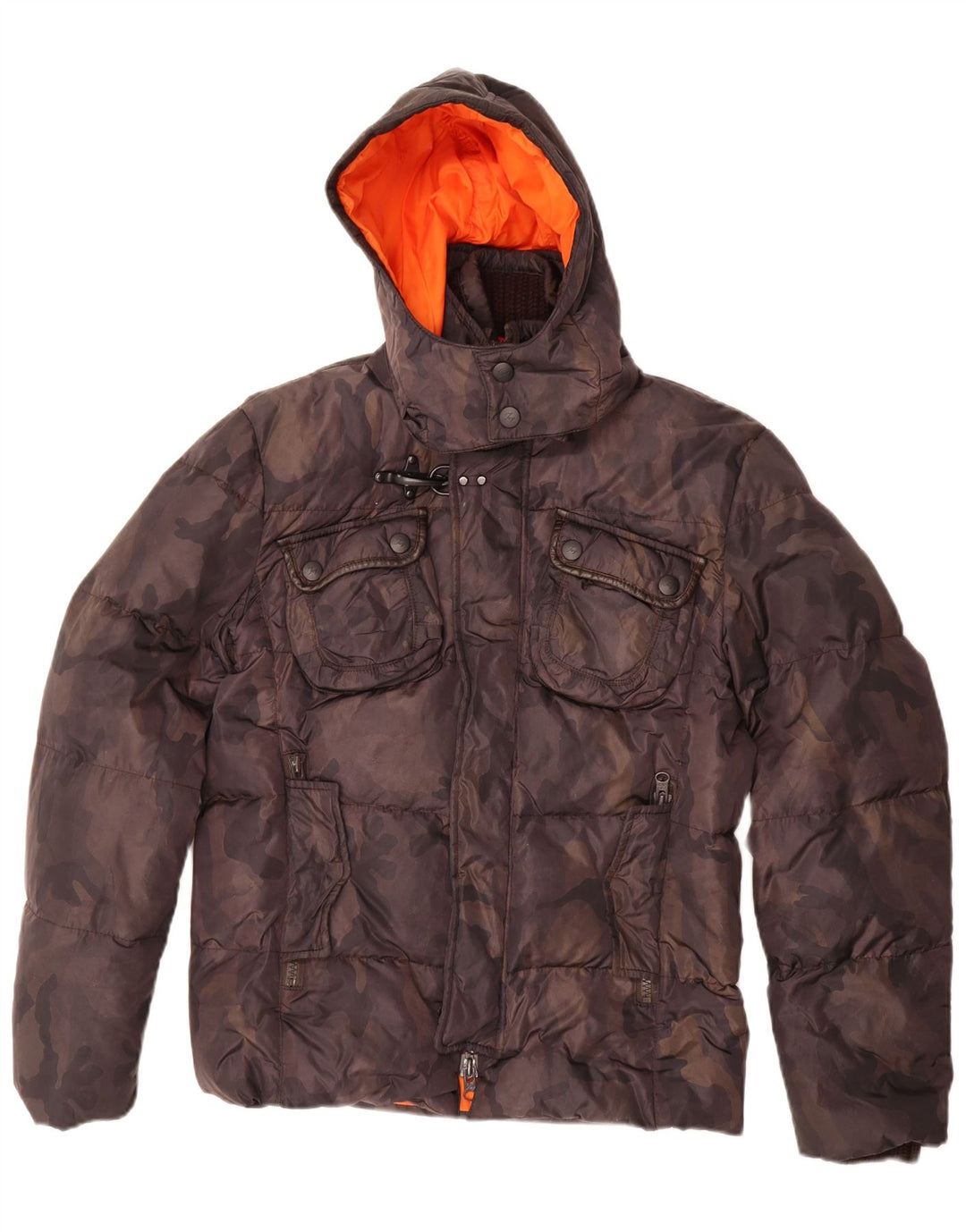 Giacca imbottita con cappuccio da uomo Fay UK 36 piccola mimetica marrone