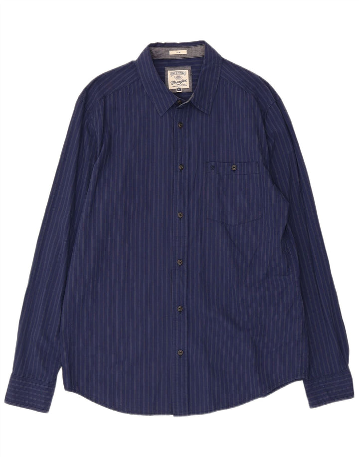 Camicia slim da uomo Wrangler XL in cotone a righe blu navy