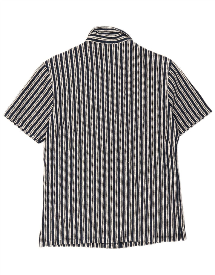 Camicia a maniche corte da uomo Reiss in cotone a righe blu navy medio