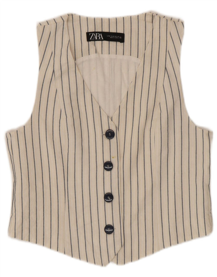 Gilet da donna Zara UK 12 cotone a righe bianche medie