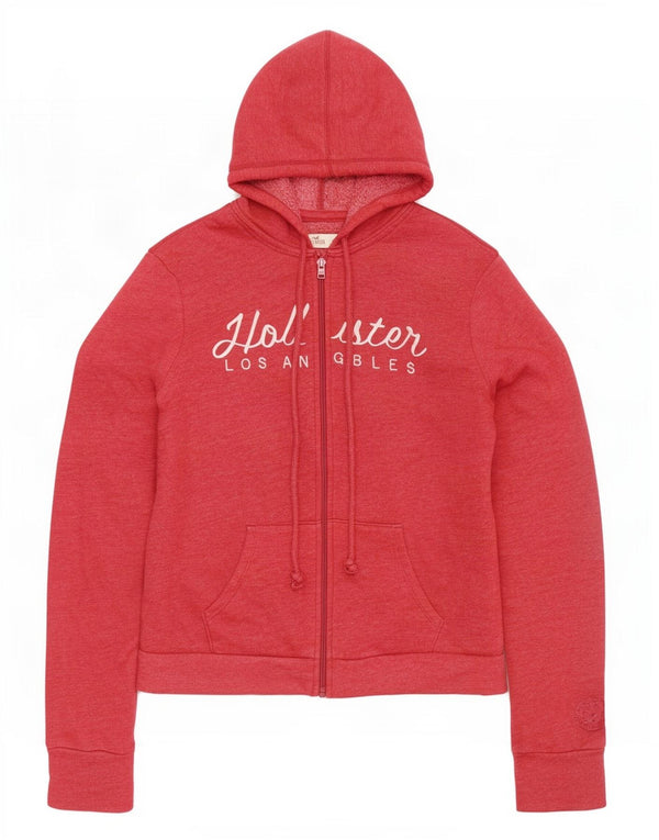Felpa con cappuccio e zip grafica Hollister da donna UK 16 Large Rosso Cotone