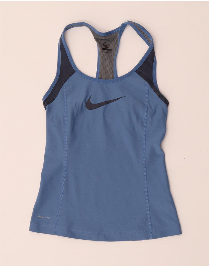 Canotta grafica da donna Nike UK 8 Small blu poliestere color block