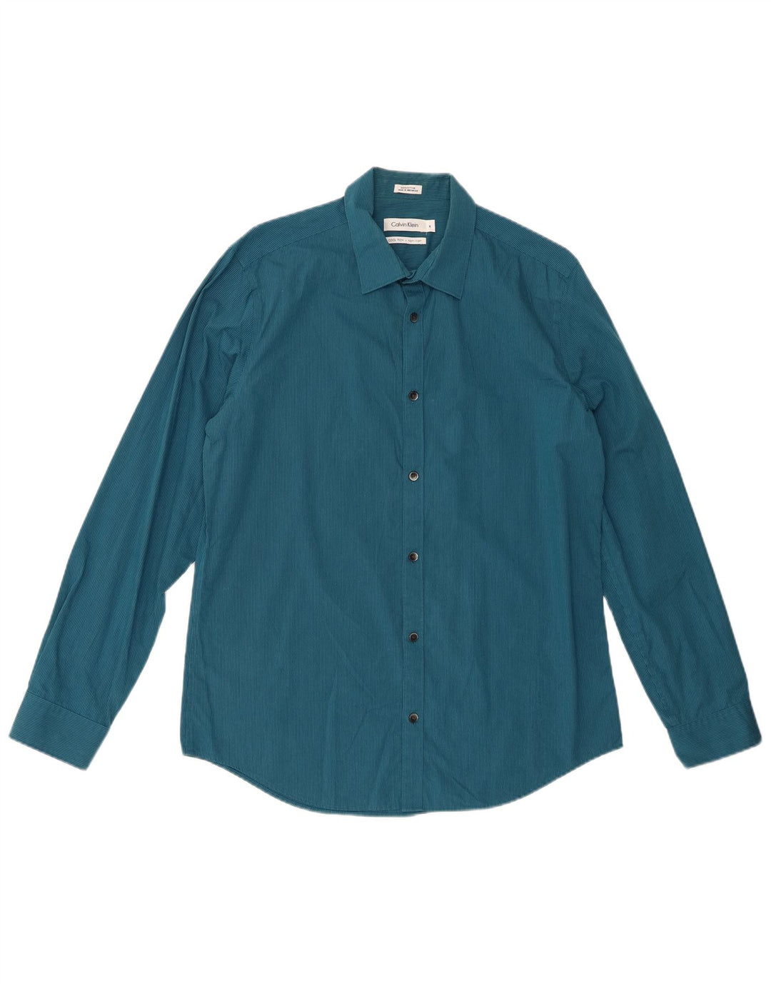 CALVIN KLEIN Camicia Uomo Cotone Gessato Blu Medio