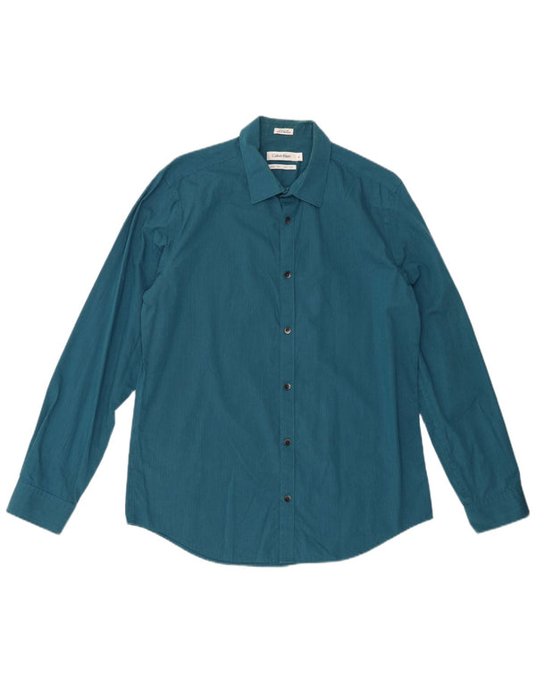 CALVIN KLEIN Camicia Uomo Cotone Gessato Blu Medio