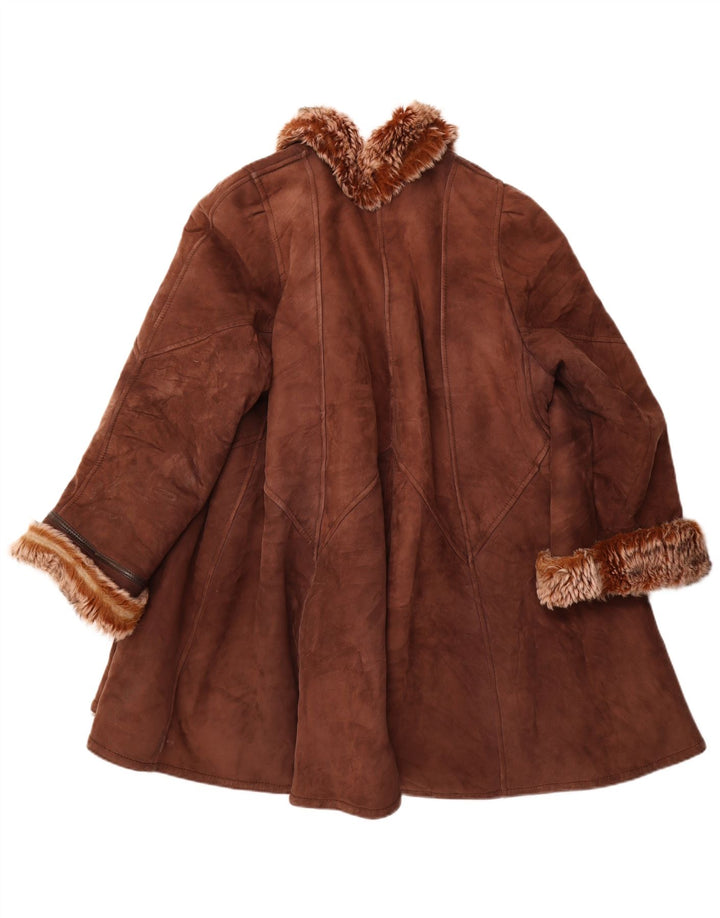 Cappotto in shearling vintage da donna UK 18 XL Marrone