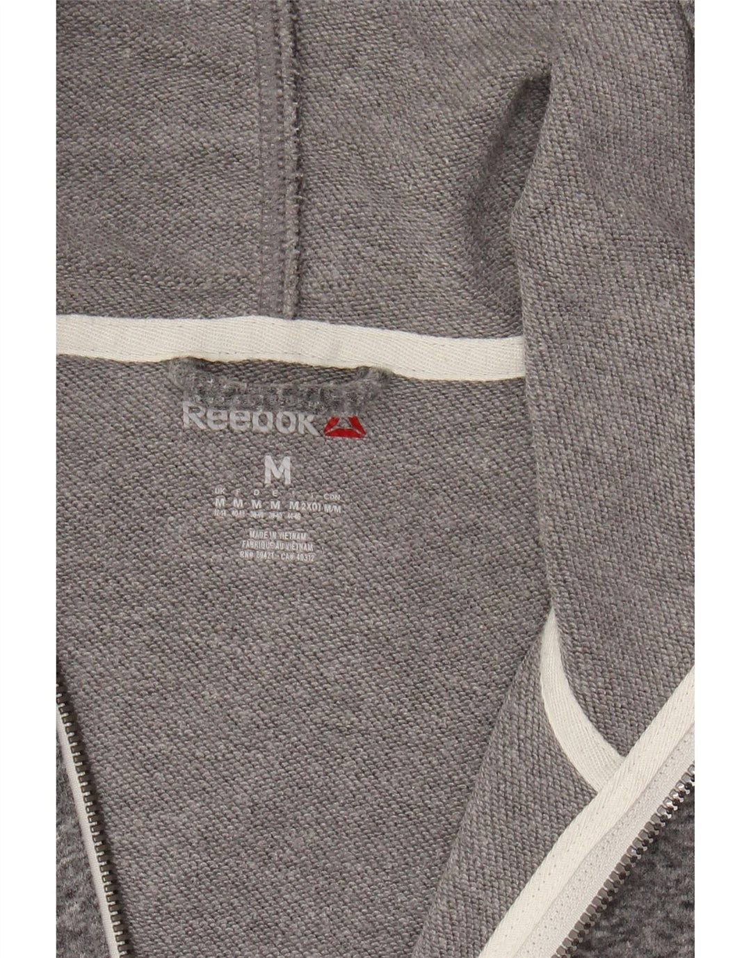 REEBOK Felpa con cappuccio con zip grafica da donna UK 12/14 Grigio medio chiazzato