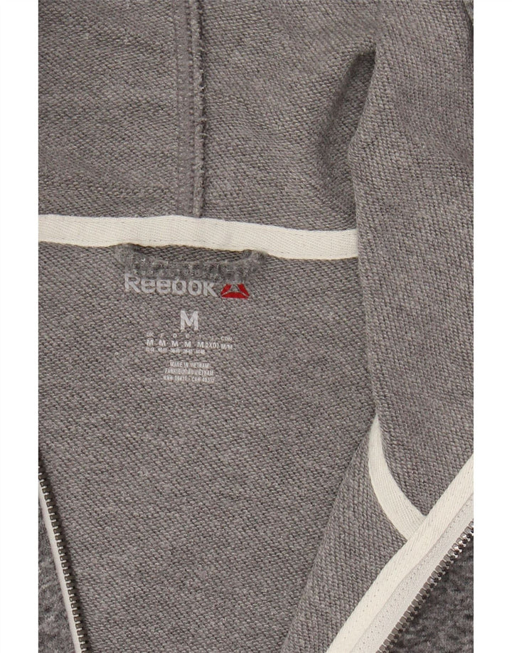 REEBOK Felpa con cappuccio con zip grafica da donna UK 12/14 Grigio medio chiazzato