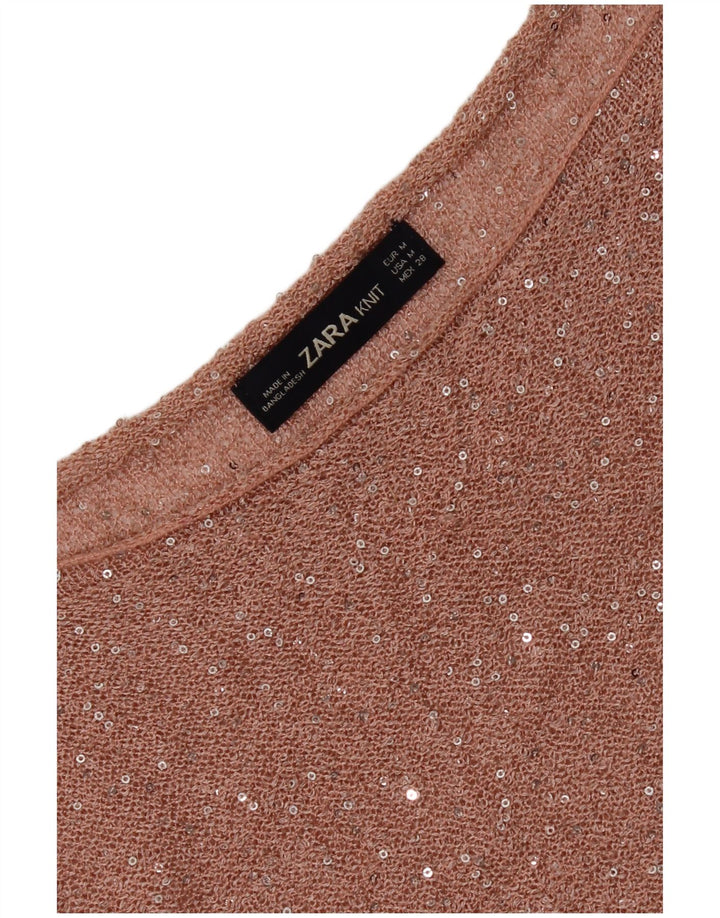 Maglione maglione con scollo a barca da donna Zara UK 14 Rosa medio