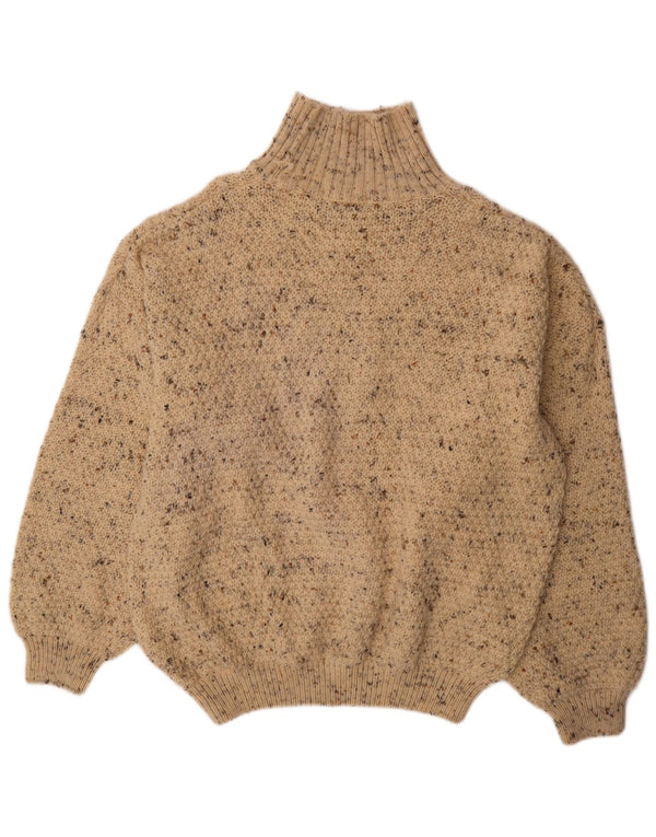 Maglione maglione vintage da uomo con collo alto XL in lana vergine chiazzata beige