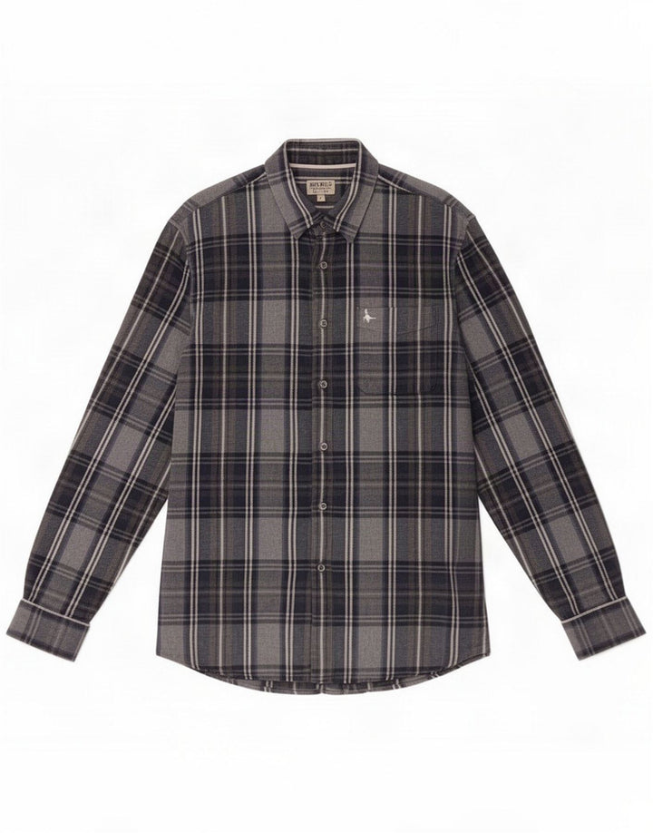 Jack Wills Camicia in flanella da uomo grande in cotone grigio a quadri