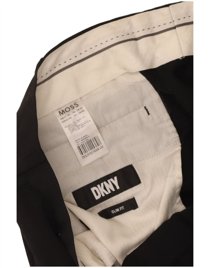 Pantaloni da abito slim fit da uomo Dkny W36 L33 in lana nera