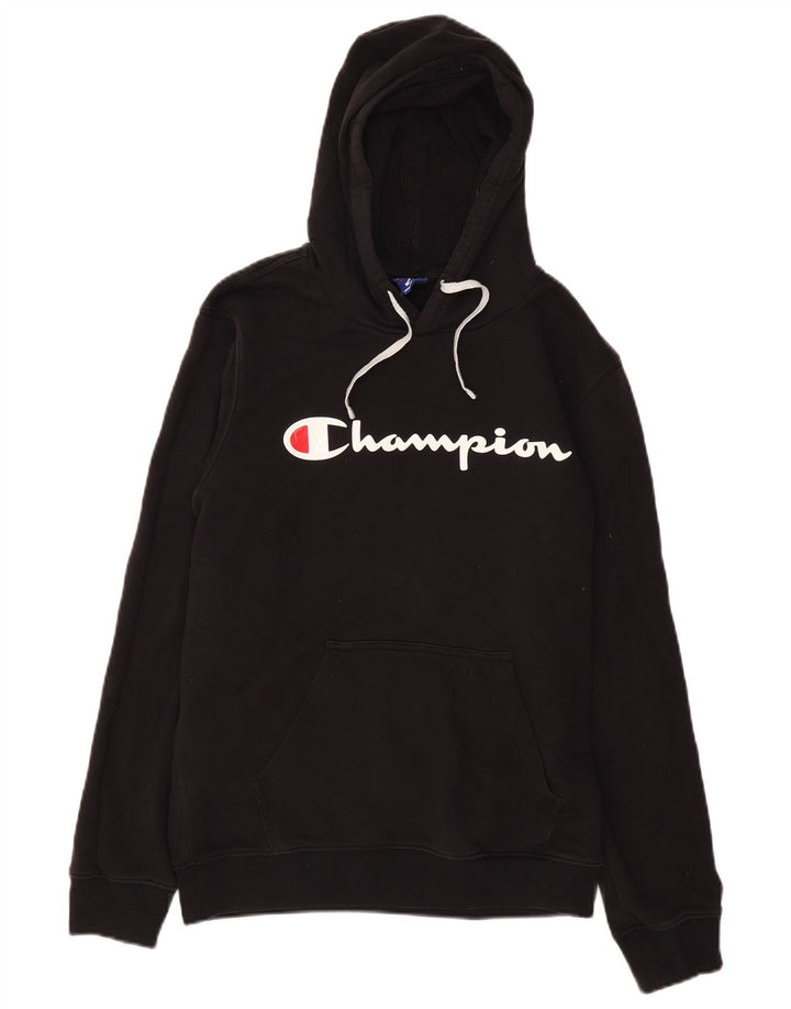Maglione con cappuccio grafico da uomo Champion in cotone nero medio