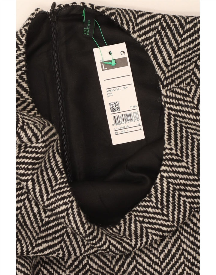 BENETTON Womens Sleeveless Shift Dress UK 16 Large Grey Herringbone