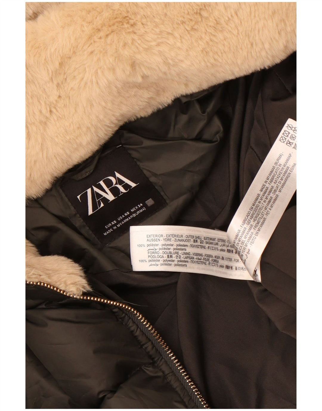 Giacca imbottita con cappuccio da donna Zara UK 6 XS poliestere grigio