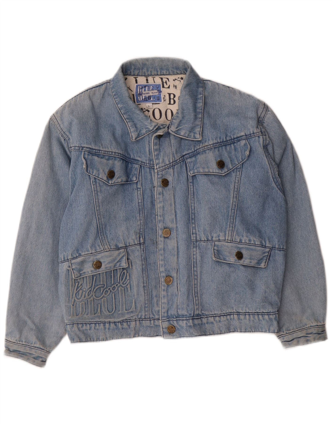 Giacca di jeans grafica vintage da ragazzo 11-12 anni grande cotone blu