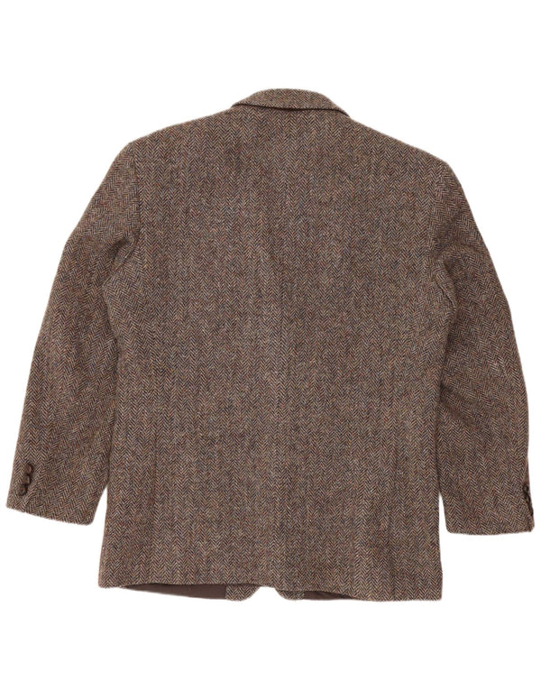 Giacca blazer da uomo a 2 bottoni Harris Tweed UK 40 grande lana a spina di pesce marrone