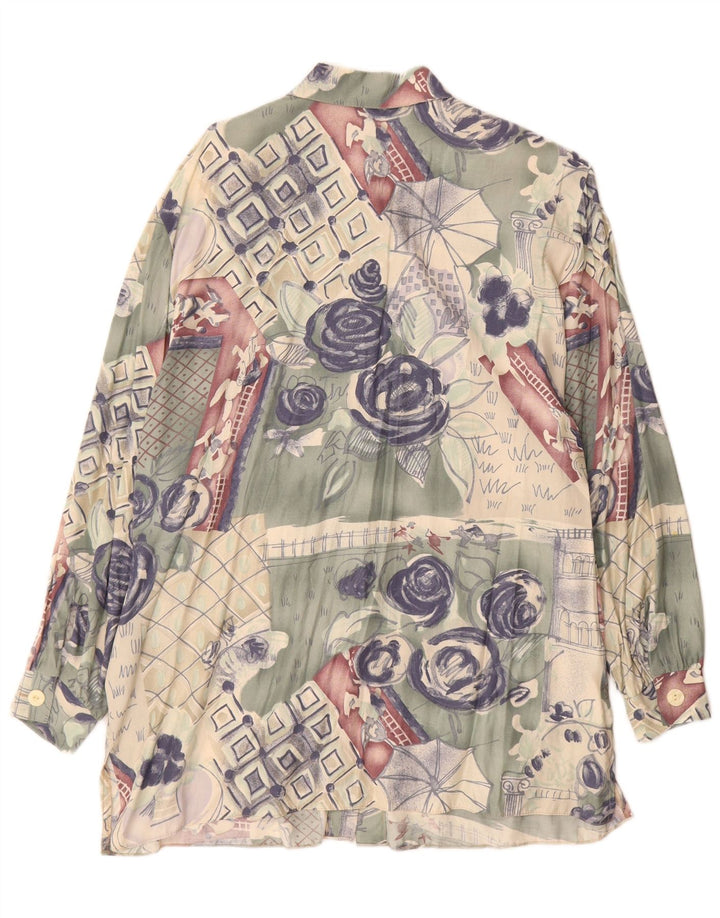 Camicetta a maniche lunghe con motivo astratto da donna vintage UK 18 XL Verde