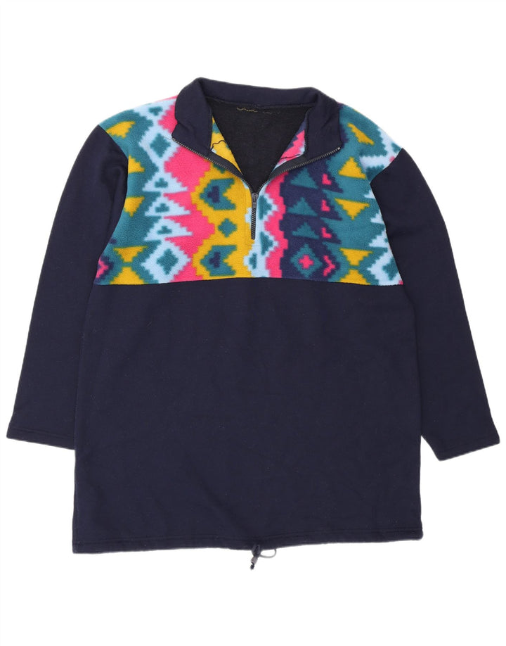 Tuta da uomo vintage pullover con zip sul collo Top grande blu navy geometrico