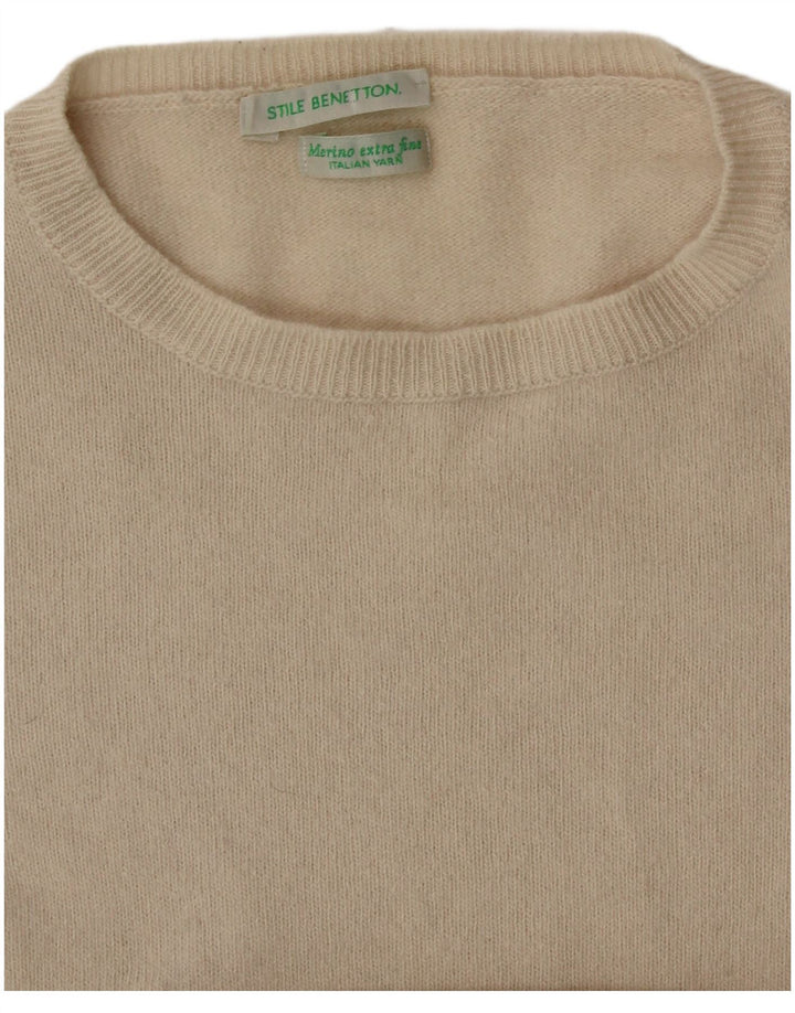 Maglione maglione girocollo da donna BENETTON UK 4 XS Beige lana merino