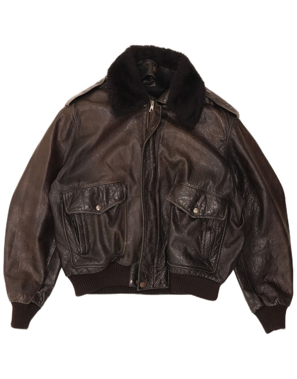 Giacca in pelle bomber militare vintage da uomo UK 42 XL nera