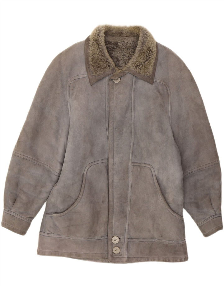 VINTAGE Mens Oversized Shearling Jacket IT 46 Small Grey Shearling Vintage Vintage and Second-Hand Vintage from Messina Hembry 