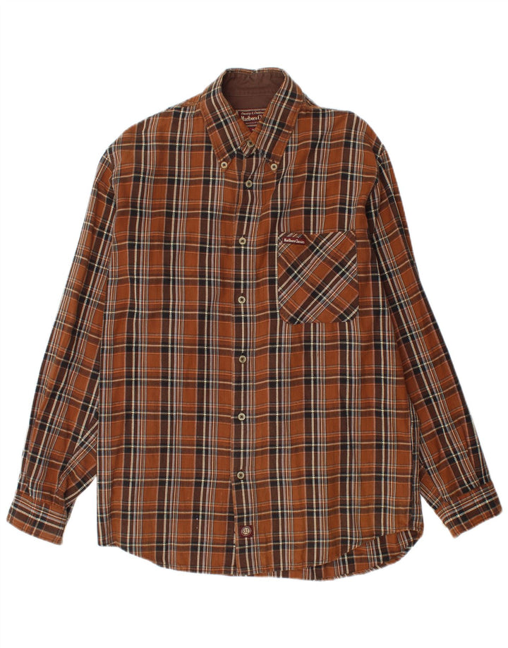 Camicia da uomo in flanella Marlboro Classics in cotone a quadri marrone medio