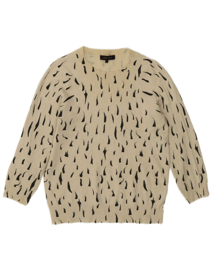 Maglione maglione girocollo da donna Jaeger UK 8 piccolo cotone maculato bianco sporco