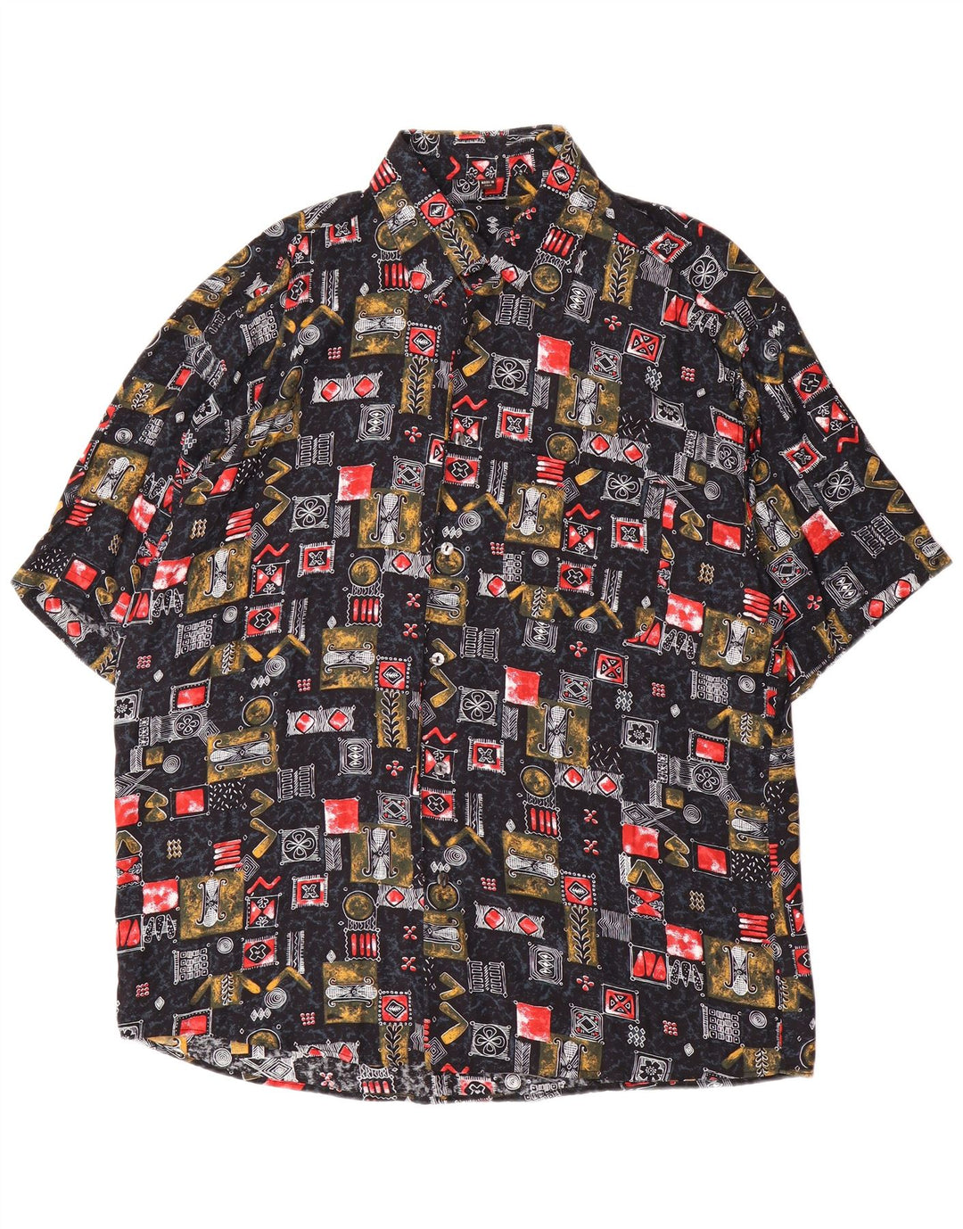Camicia a maniche corte da uomo Tipo' S XL in viscosa patchwork nera