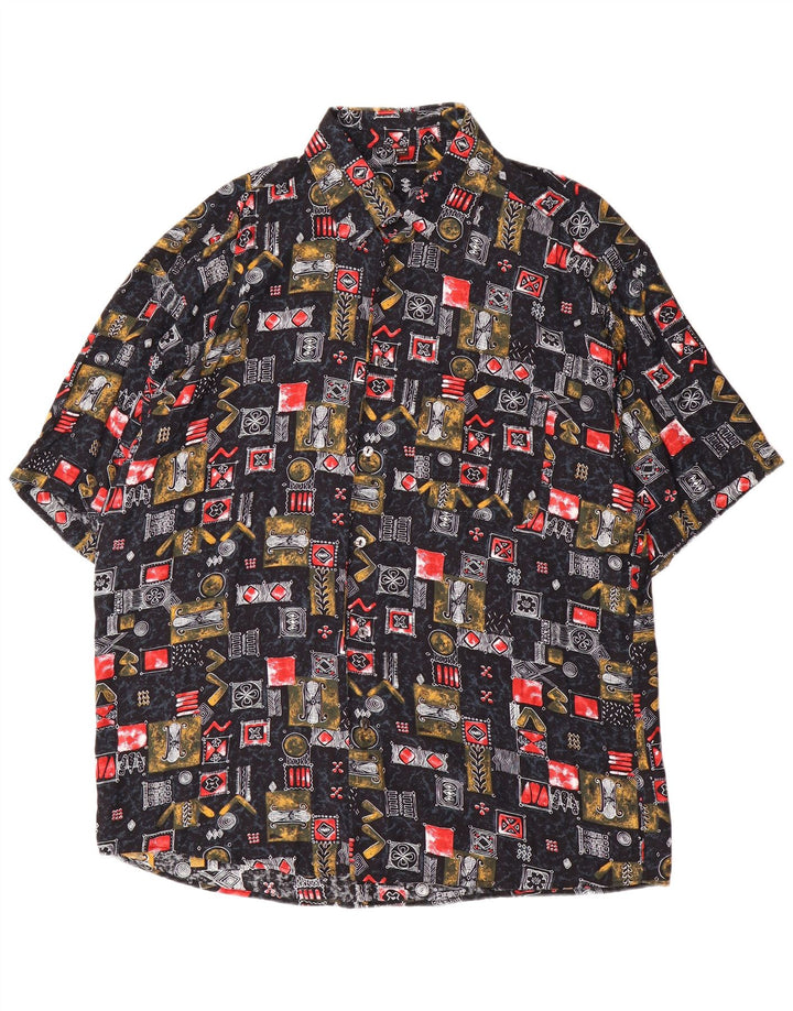 Camicia a maniche corte da uomo Tipo' S XL in viscosa patchwork nera