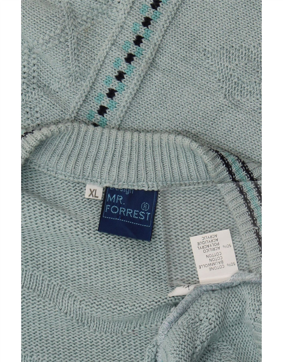 Maglione cardigan da uomo Mr. Forrest XL in cotone geometrico blu