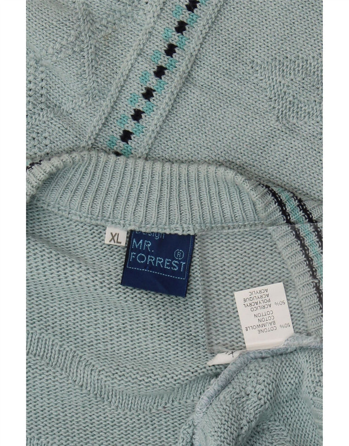 Maglione cardigan da uomo Mr. Forrest XL in cotone geometrico blu