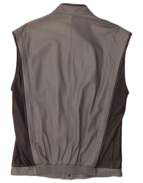 BMW Mens Leather Gilet EU 50 Large Grey Colourblock Leather