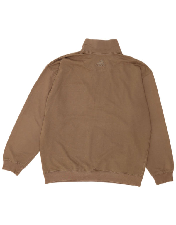 Felpa Adidas da uomo con zip sul collo, maglione grande, marrone