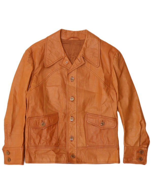 Giacca in pelle vintage da uomo UK 36 piccola marrone