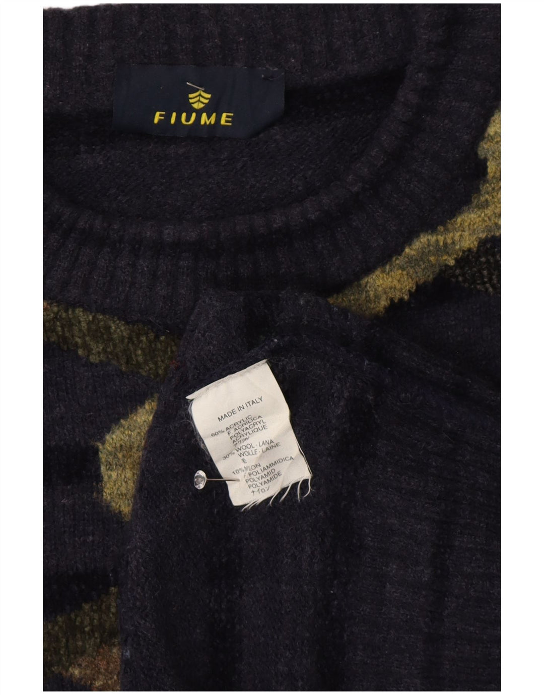 Maglione da uomo girocollo con motivo astratto Fiume Fiume XL a righe blu navy