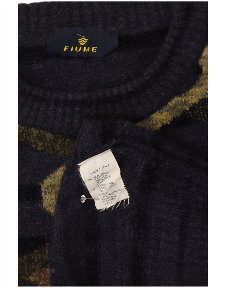 Maglione da uomo girocollo con motivo astratto Fiume Fiume XL a righe blu navy