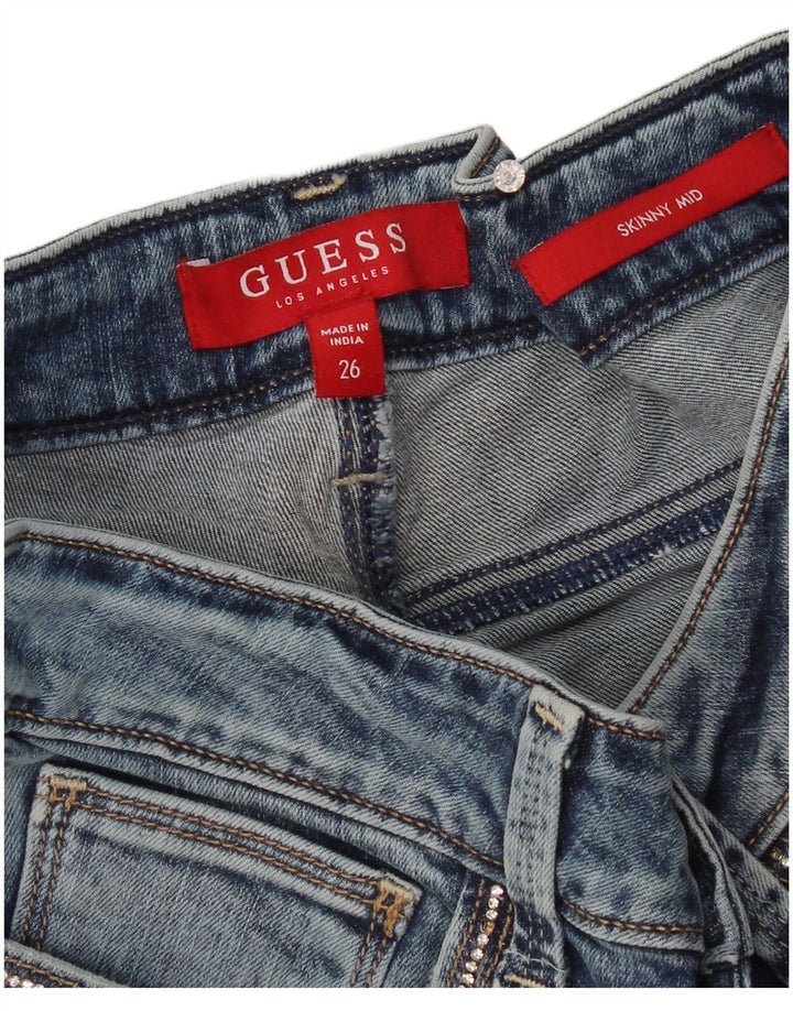 Pantaloncini di jeans skinny a vita media da donna Guess W26 piccoli blu