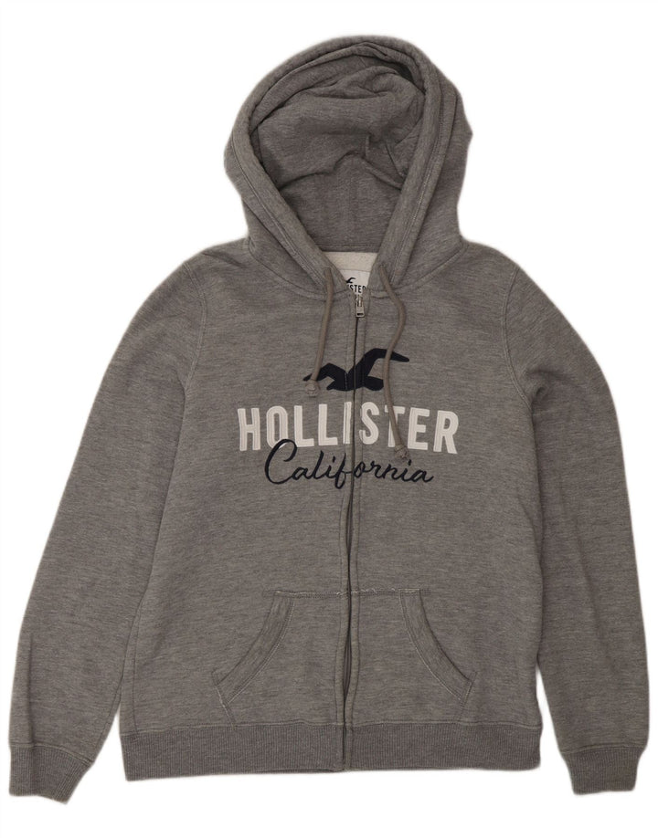 Felpa con cappuccio e zip grafica Hollister da uomo in cotone grigio medio