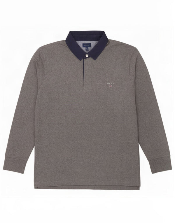 Polo da rugby da uomo a maniche lunghe Gant 2XL in cotone grigio