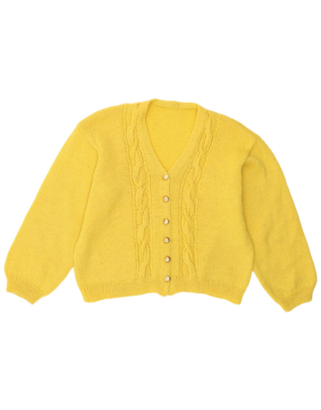 Maglione cardigan corto da donna vintage UK 14 giallo medio