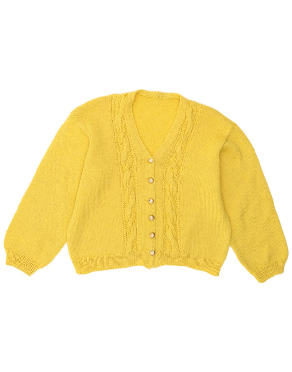 Maglione cardigan corto da donna vintage UK 14 giallo medio