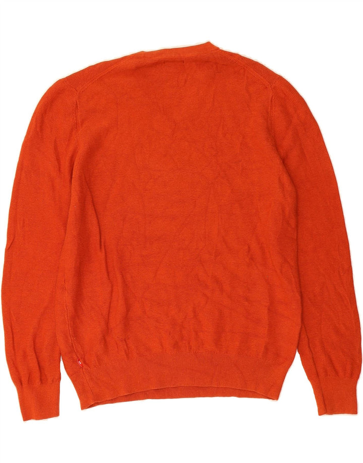 IZOD Mens V-Neck Jumper Sweater Medium Orange Cotton Vintage Izod and Second-Hand Izod from Messina Hembry 