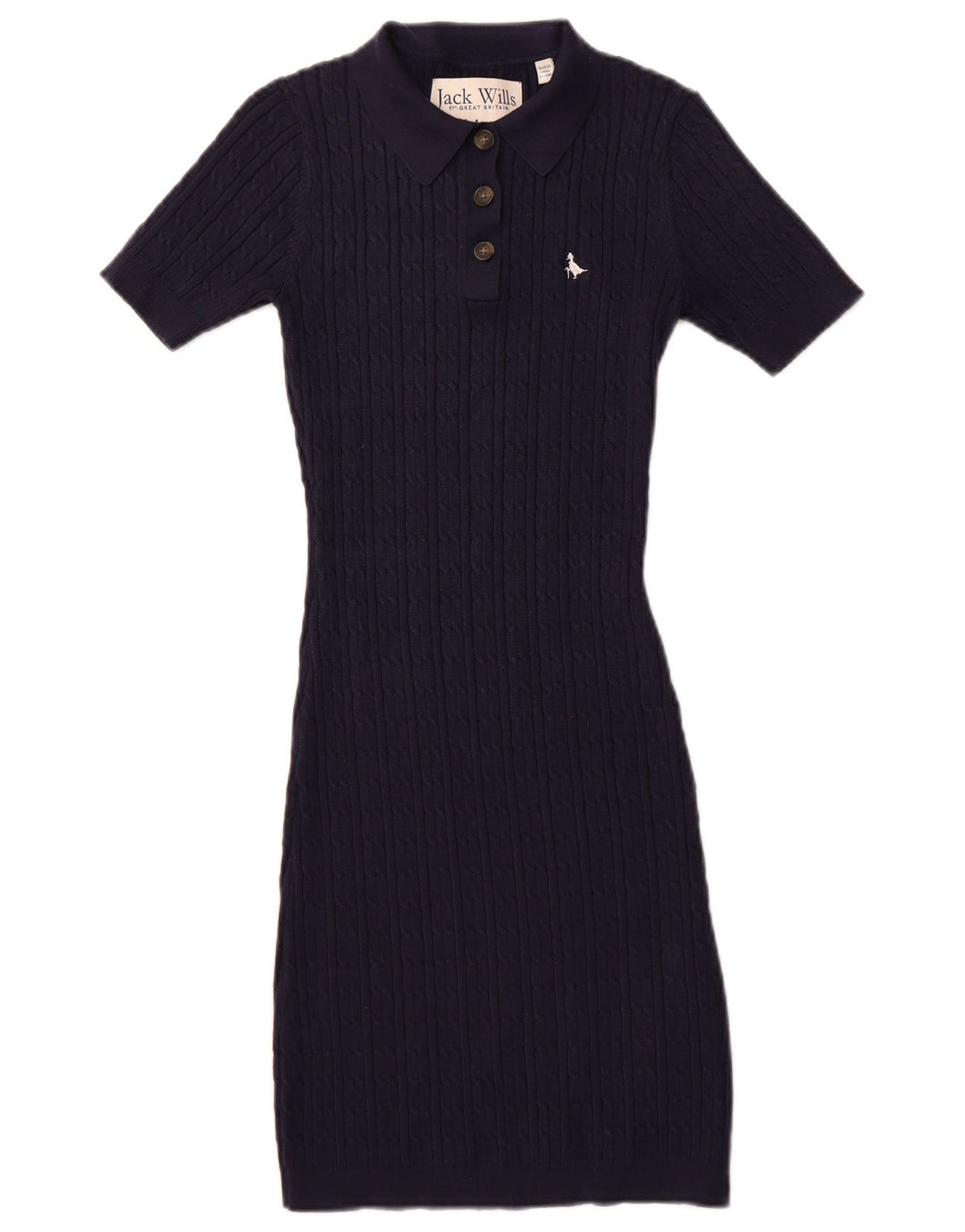 JACK WILLS Abito maglione da donna a maniche corte con collo alto UK 6 XS Blu navy