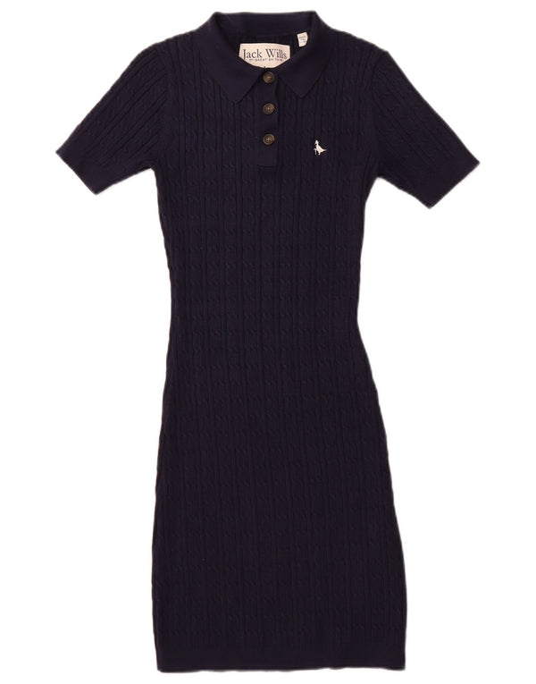 JACK WILLS Abito maglione da donna a maniche corte con collo alto UK 6 XS Blu navy