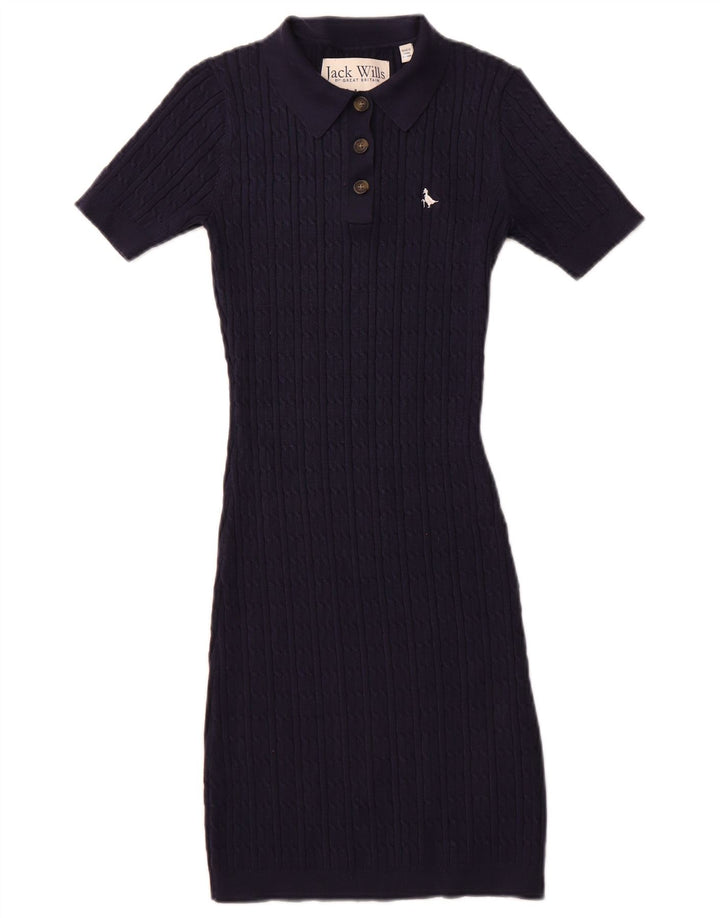 JACK WILLS Abito maglione da donna a maniche corte con collo alto UK 6 XS Blu navy