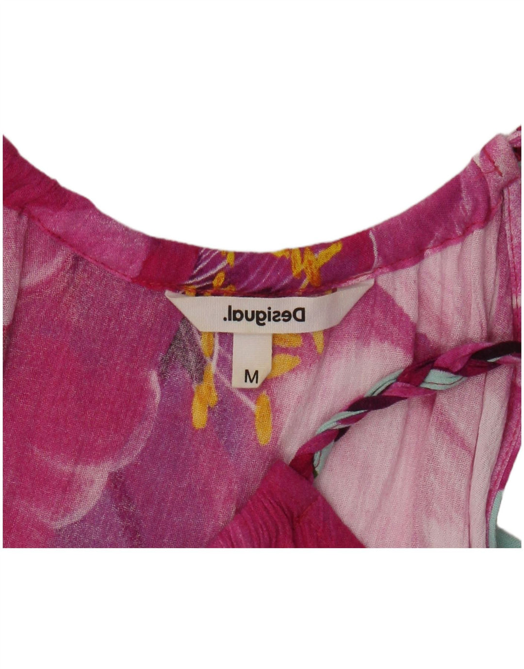 DESIGUAL Top asimmetrico da donna con scollo all'americana UK 14 medio floreale multicolore