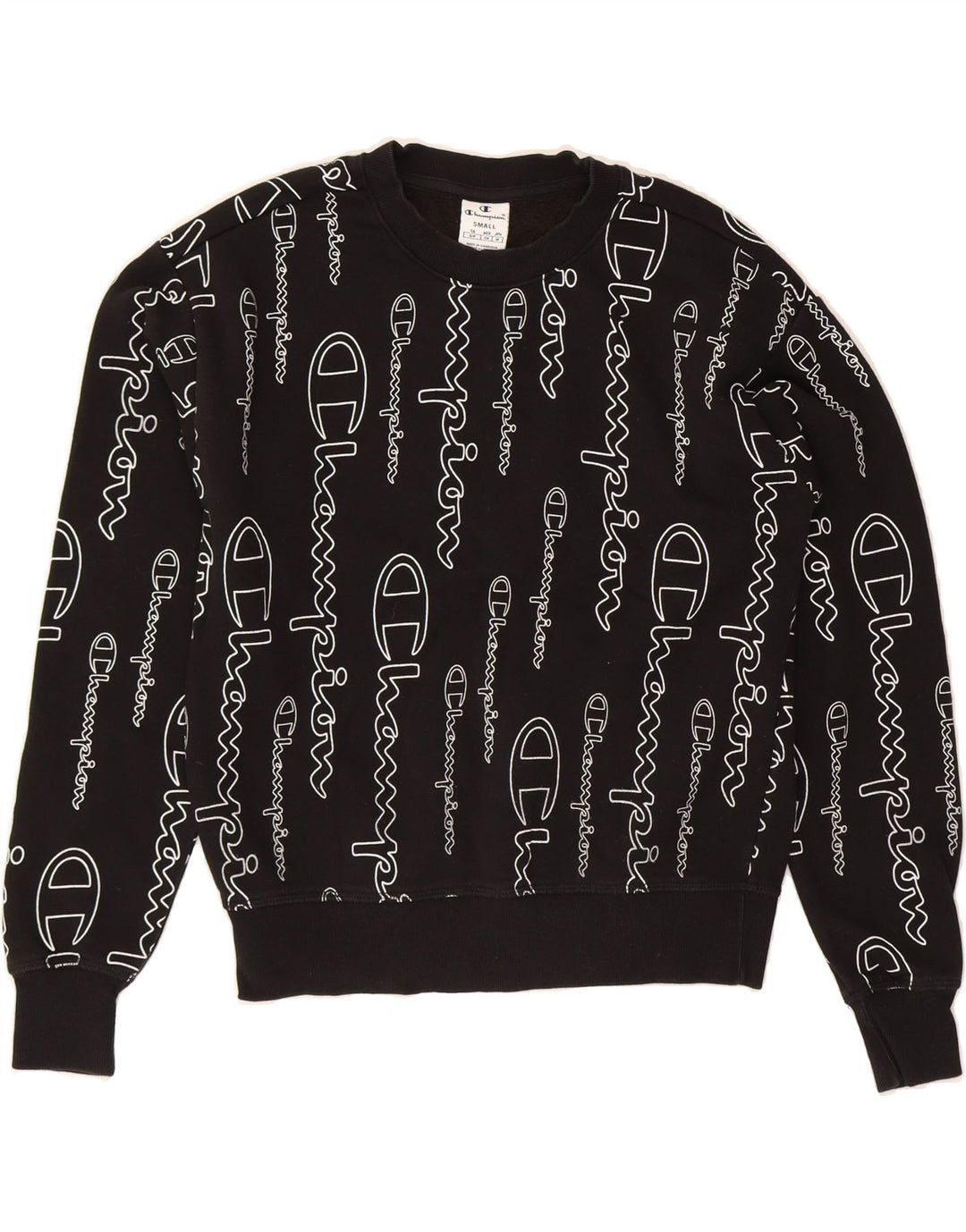 CHAMPION Womens Oversized Crop Graphic Sweatshirt Jumper UK 10 Small Black Vintage Champion and Second-Hand Champion from Messina Hembry 