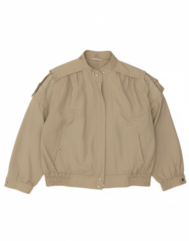 VINTAGE Womens Bomber Jacket UK 14 Large  Beige Polyester