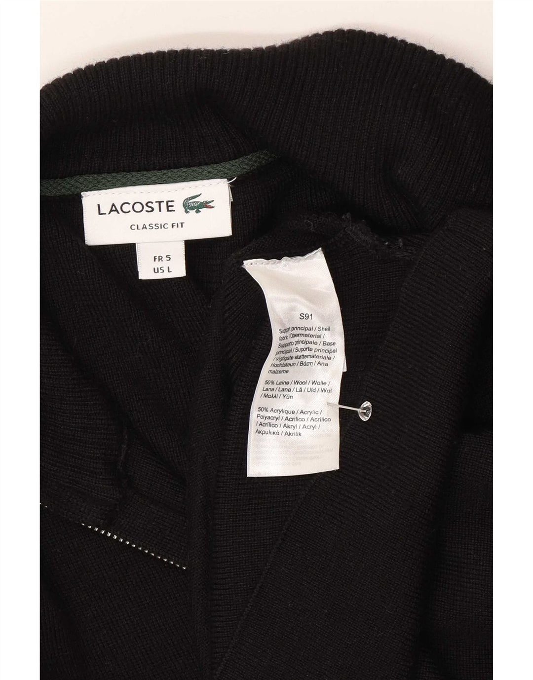 Maglione cardigan da uomo dal taglio classico Lacoste taglia 5 grande in lana nera